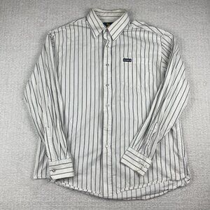 Avirex USA Shirt Mens L White / Black Button Up Long Sleeve Striped *Read*
